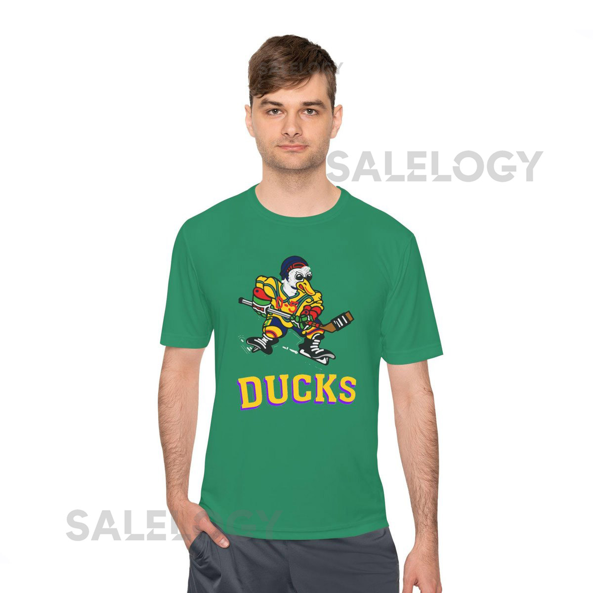 Mighty Ducks Jersey Moisture Wick Shirt Design Green Shirt with Multi Color Print_127