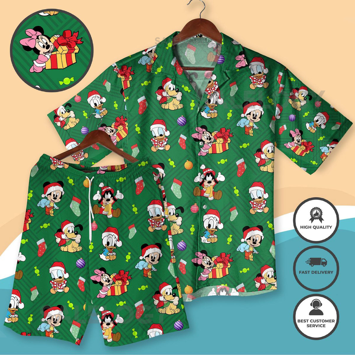 Christmas Hawaiian Shirt Mickey Shirt Donald Shirt Pluto Shirt Santa Shirt Holiday Vacation Outfit Men Women Green Christmas Shirt gifts_27