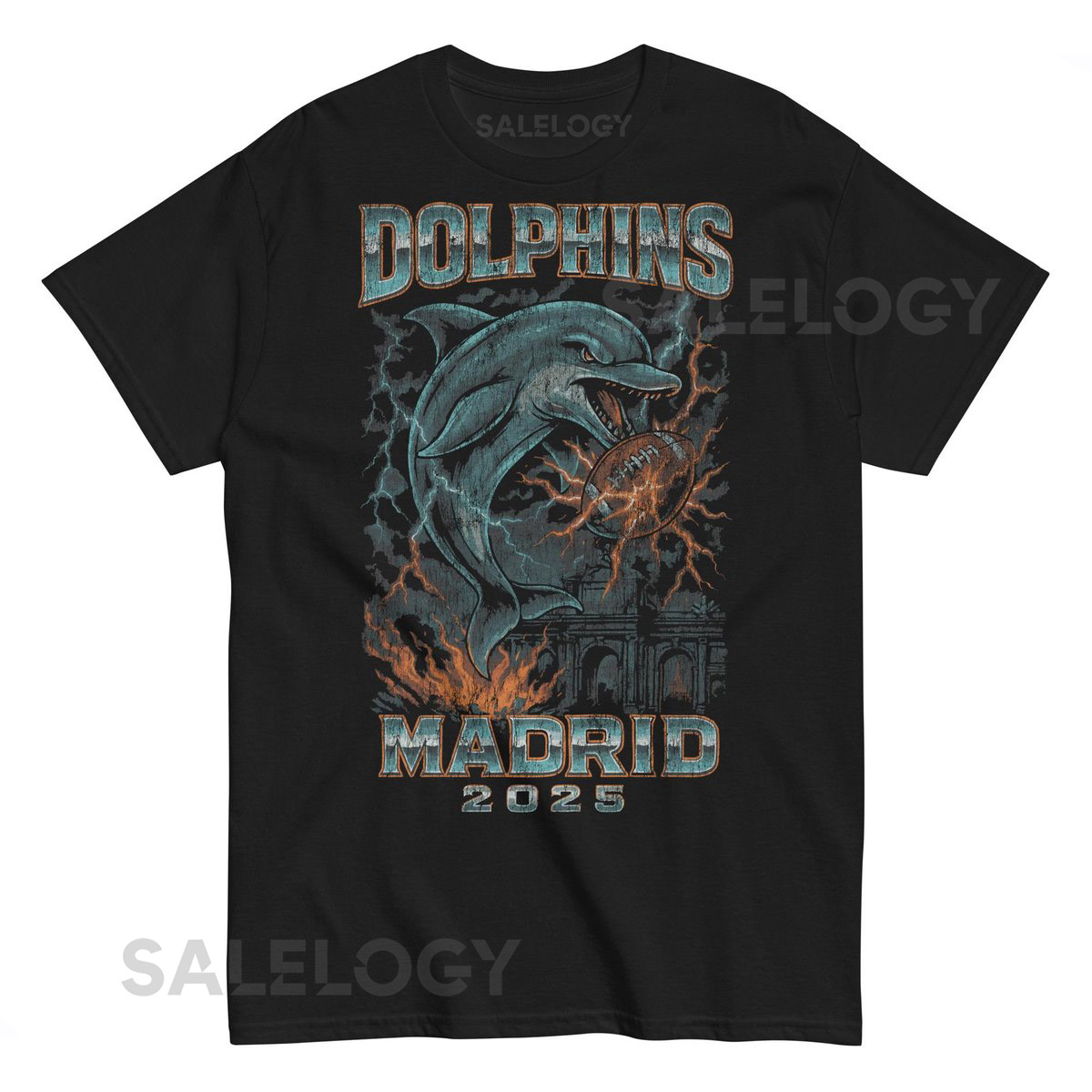 Dolphins Football x Madrid 2025 Vintage Distressed Tee_289