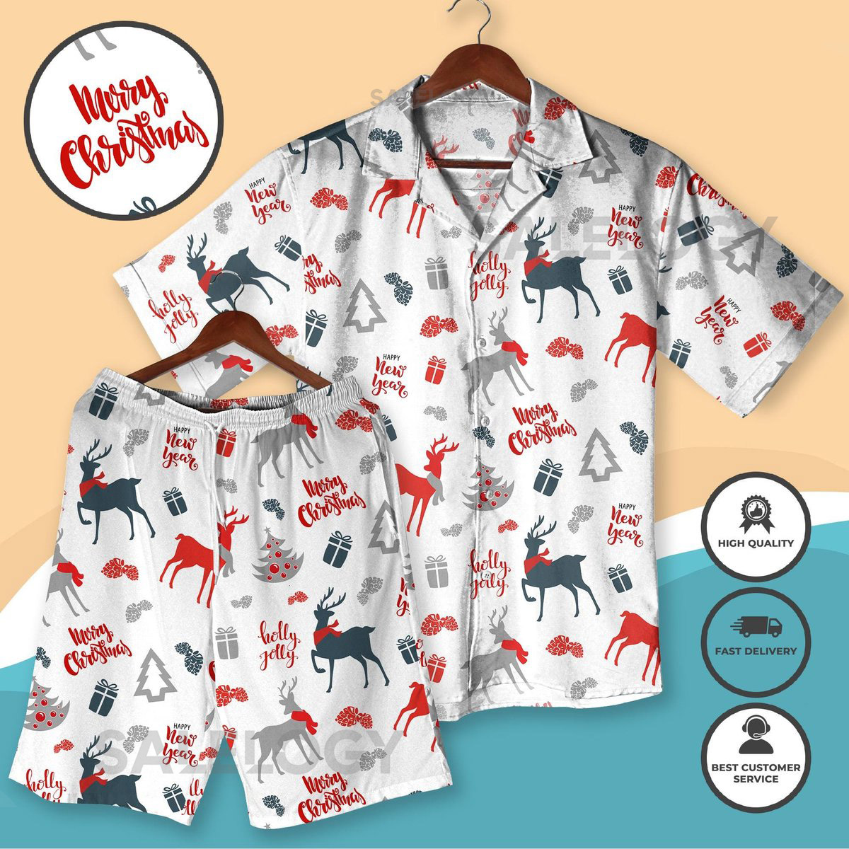 Christmas Reindeer Hawaiian Shirt Festive Holiday Outfit with Deer Gifts Xmas Trees Men Women Christmas Aloha Shirt and Shorts Xmas Gifts_43