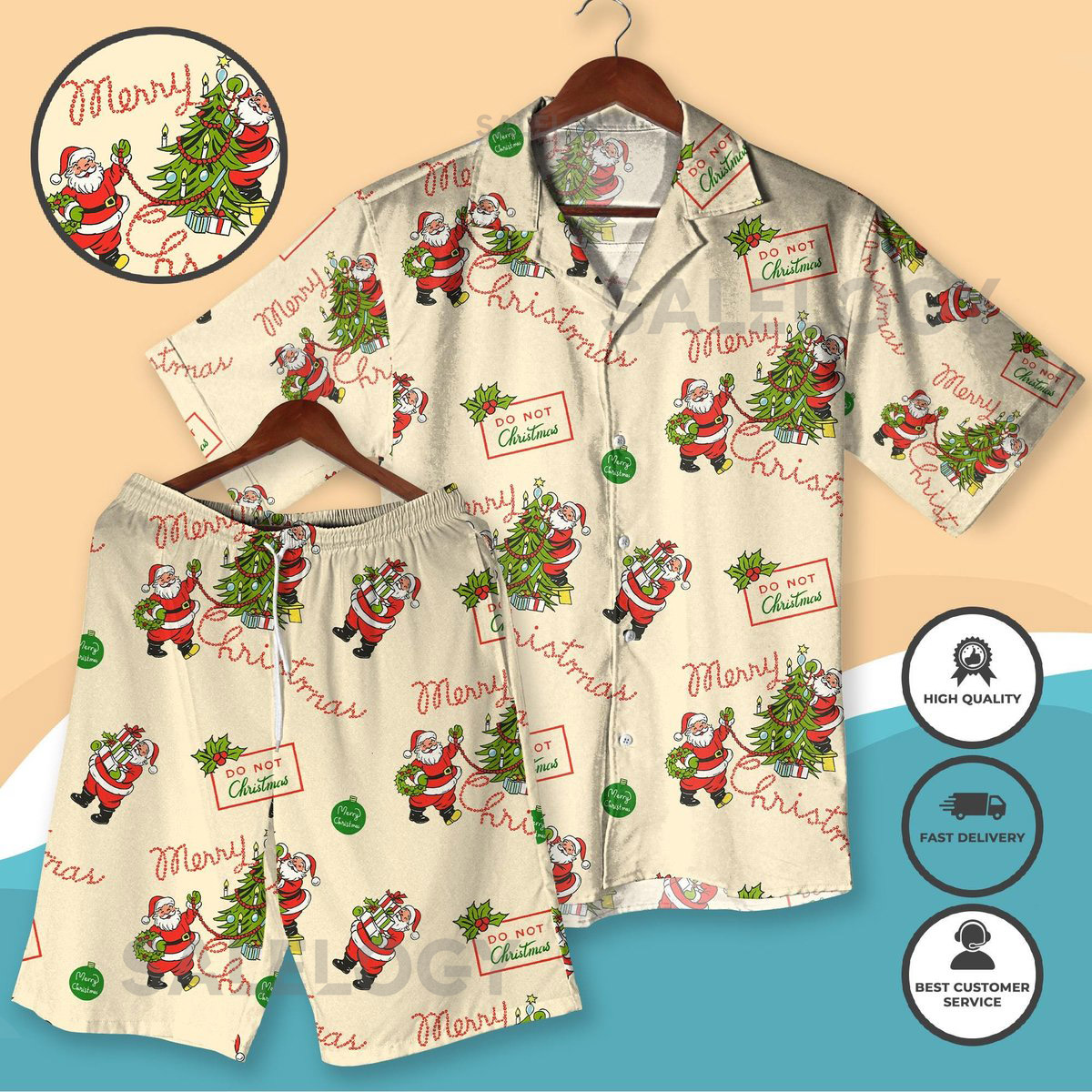 Santa Claus Christmas Hawaiian Shirt Festive Holiday Outfit with Santa and Xmas Tree Mens Women Aloha Shirt and Shorts Xmas Shirt Gifts_223