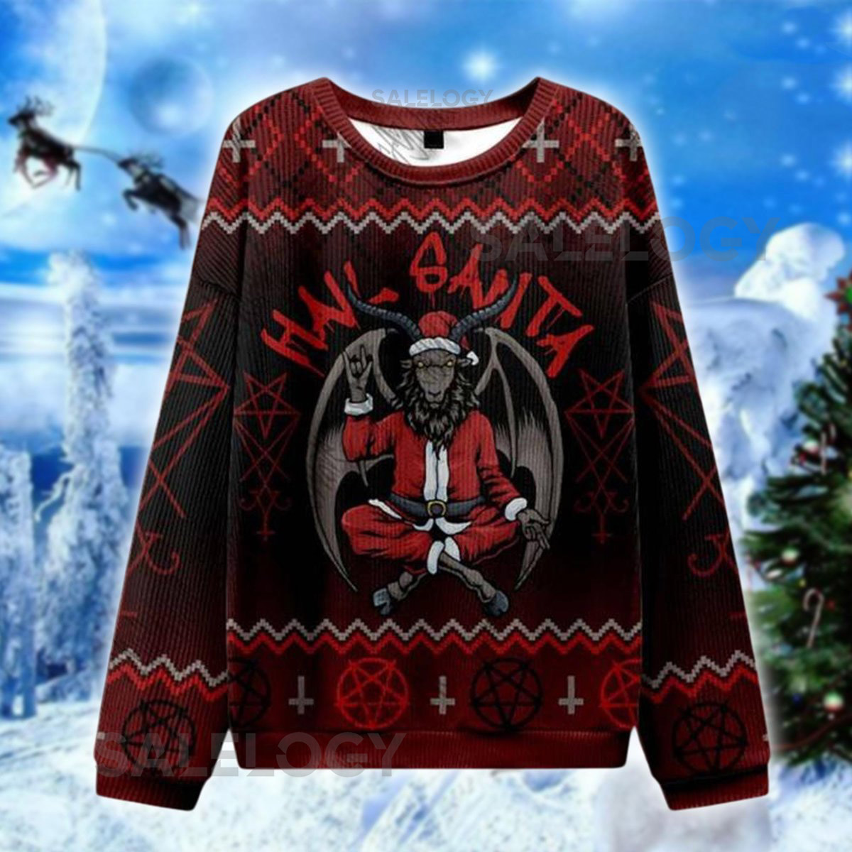 Hail Santa Ugly Christmas Sweater Satanic Christmas Sweatshirt Dark Humor Holiday Jumper Goth Christmas Sweater for Him Her