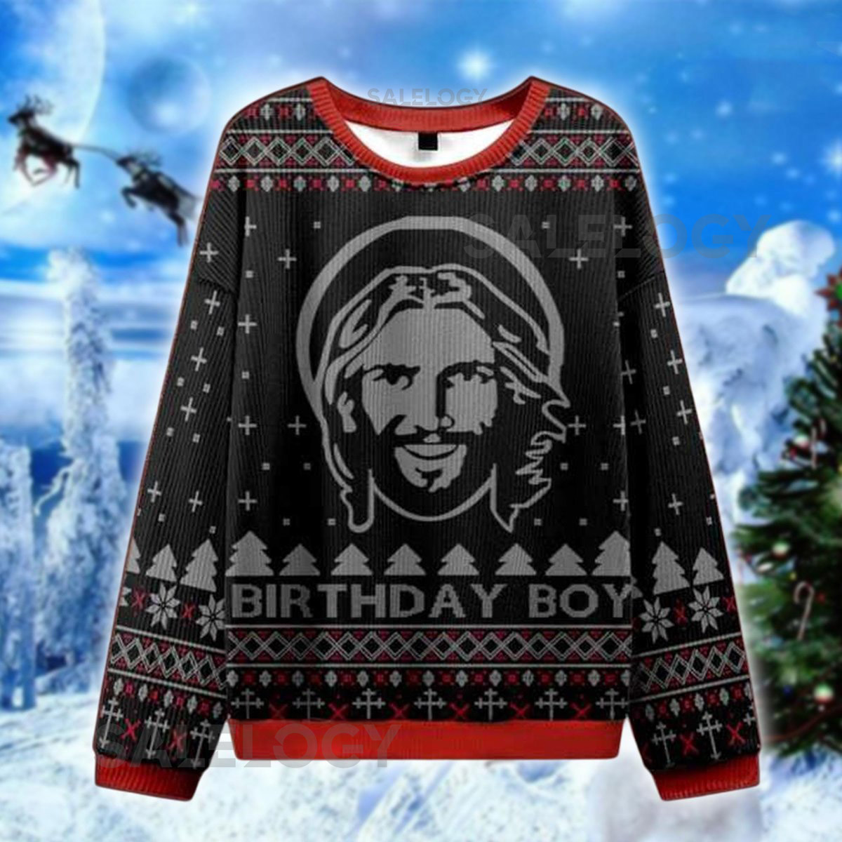 Birthday Boy Ugly Christmas Sweater Funny Jesus Xmas Sweatshirt Religious Holiday Jumper Christian Christmas  for Him Her