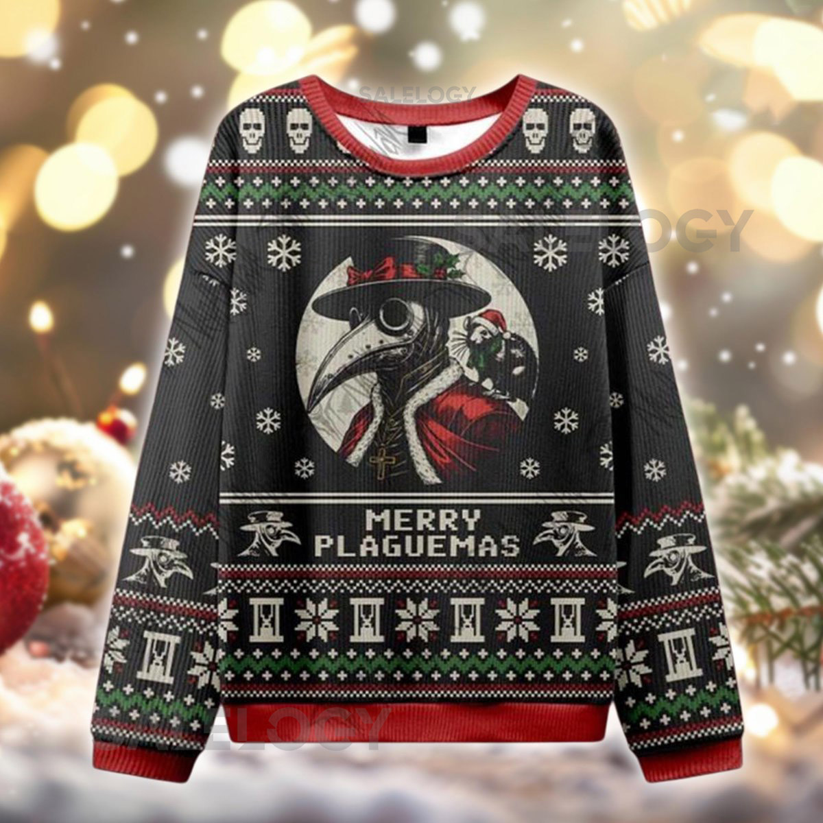 Plague Doctor Ugly Christmas Sweater Gothic Holiday Meme Pullover Merry Plaguemas Sweatshirt Funny Dark Xmas  for Him Her