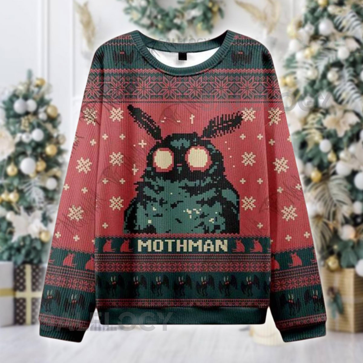 Mothman Ugly Christmas Sweater Cryptid Holiday Jumper Funny Moth Monster Xmas Shirt Weird  for Him Her All Over Print