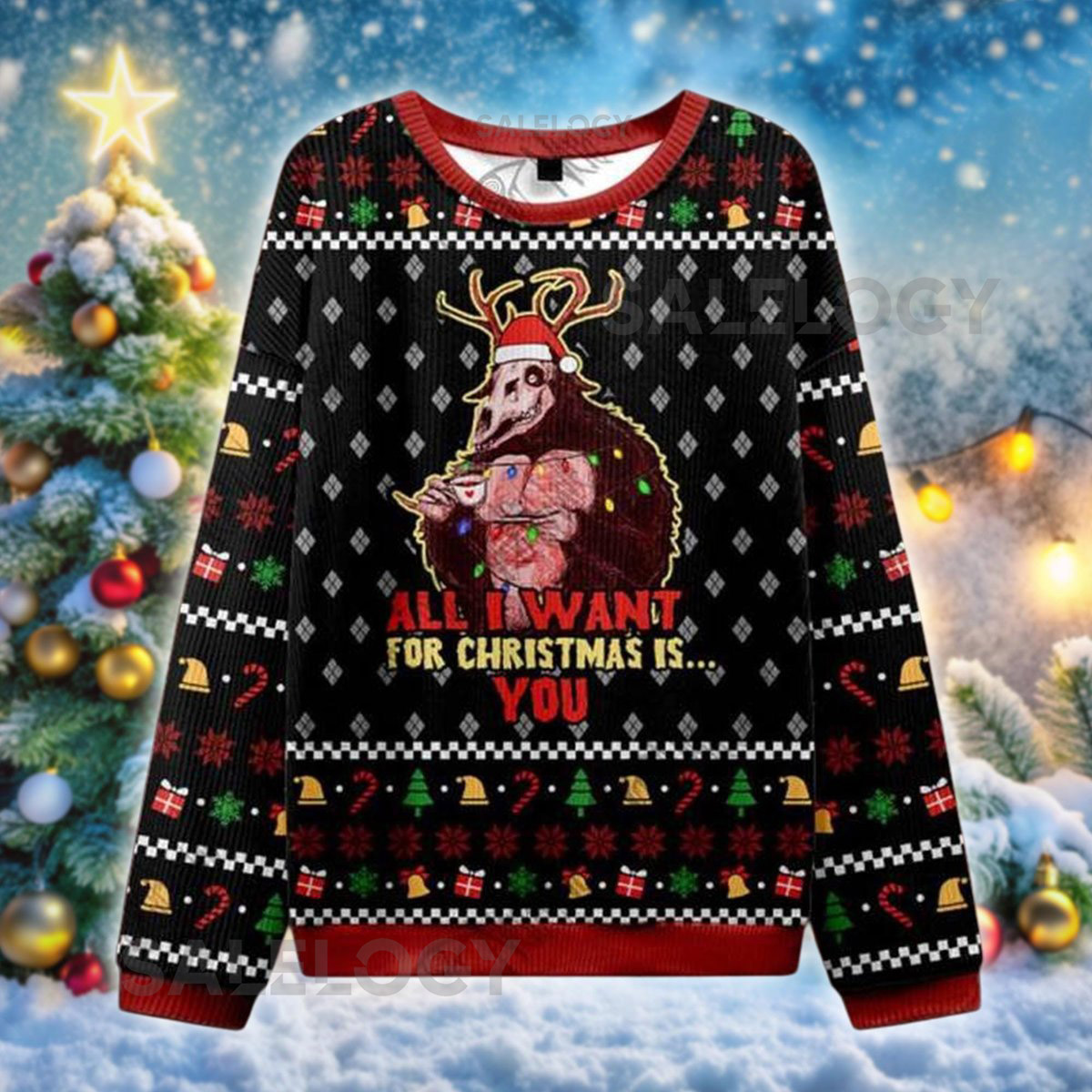 Monster Ugly Christmas Sweater All I Want for Christmas is You Horror Xmas Jumper Creepy Cute Holiday Sweater for Horror Fans Weird s