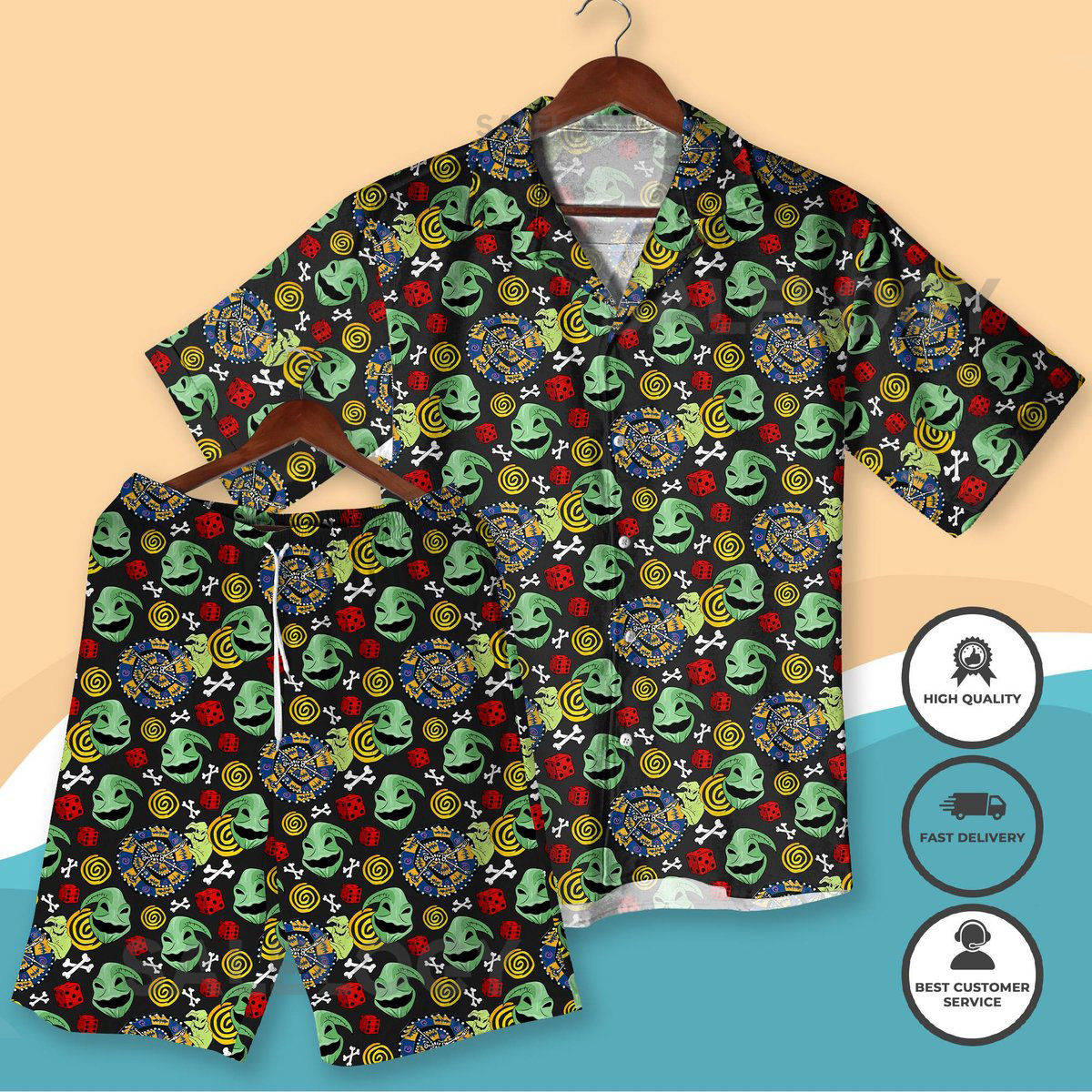 Oogie Boogie Christmas Hawaiian Shirt Christmas Outfit Spooky Aloha Shirt Halloween Boo Gothic Party Clothing Xmas Gifts Green Xmas Shirt_208