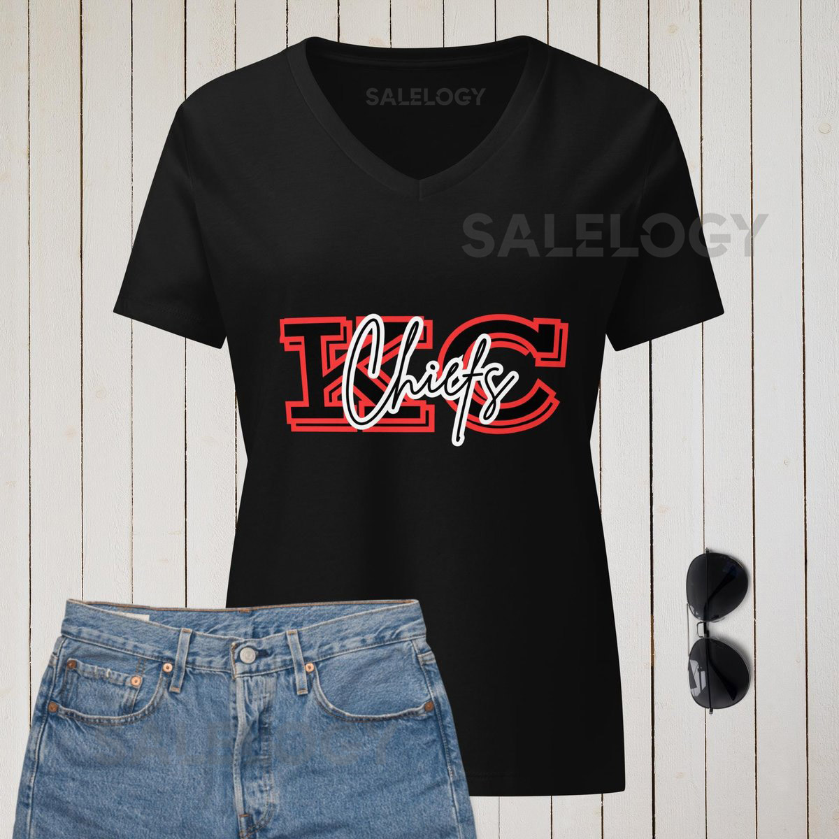 KC Chiefs Kansas City Football - Womens relaxed v-neck t-shirt_398