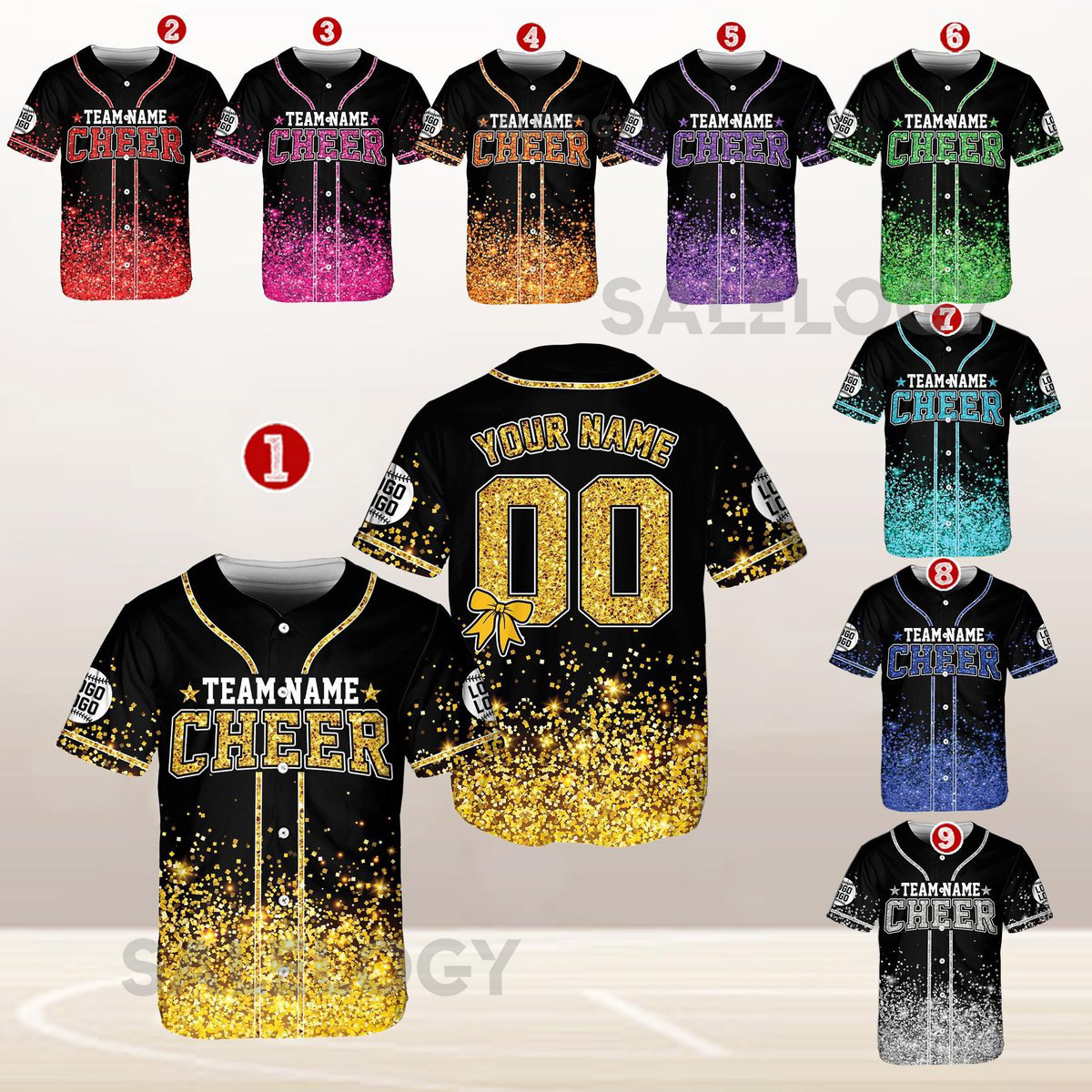Personalized Team Name Number Bow Megaphone Baseball Jersey Sparkle Glitter Team Uniform Cheer Shirt for Adult Kid Youth Cheerleading_673