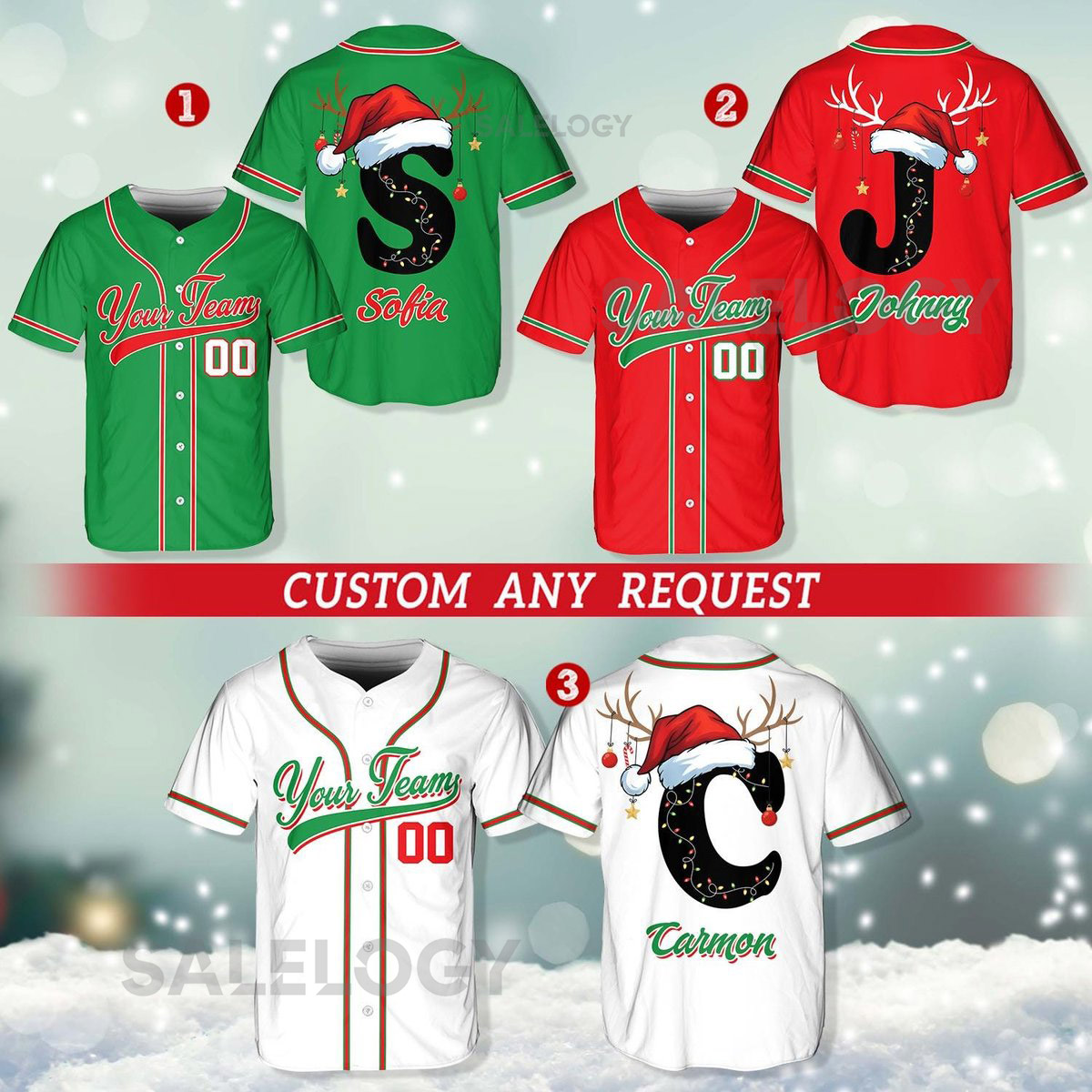 Personalized Christmas Baseball Jersey Adult Kid Youth Custom Name Number Holiday Jersey Xmas Gift Team Uniform Merry Christmas Shirt_63