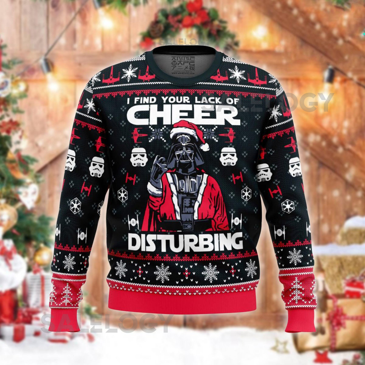 Funny Galactic Villain Christmas Sweater I Find Your Lack of Cheer Disturbing Red Black Ugly Xmas
