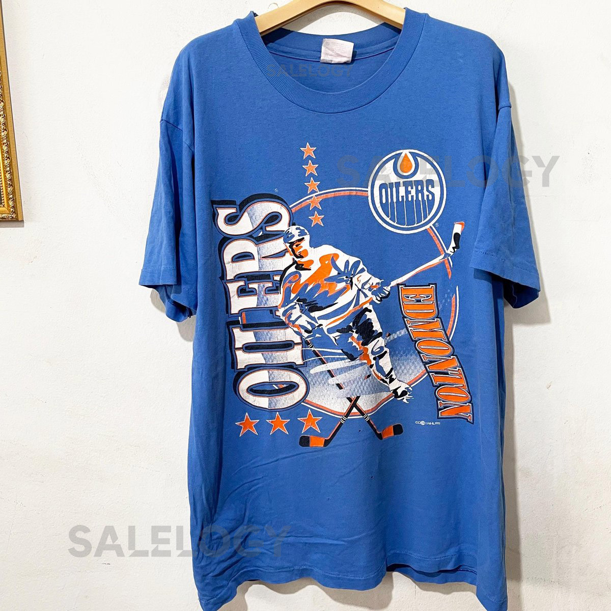 Vintage 90s Edmonton Oilers T-Shirt NHL Hockey Player Graphic Tee Size L_412
