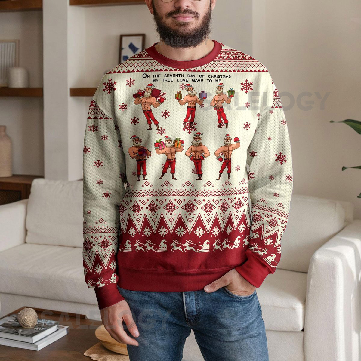 Funny Santa Christmas Sweater On The Seventh Day of Christmas Ugly Xmas Sweatshirt Holiday Party for Humor Lovers