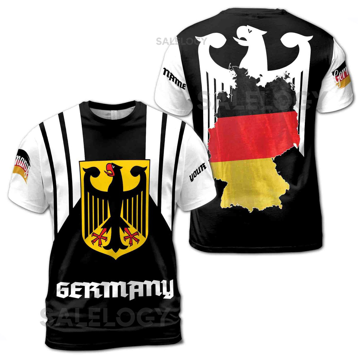 Customize Name Germany Flag Coat Of Arms Eagle Black White 3D T-Shirt S-5XL_138