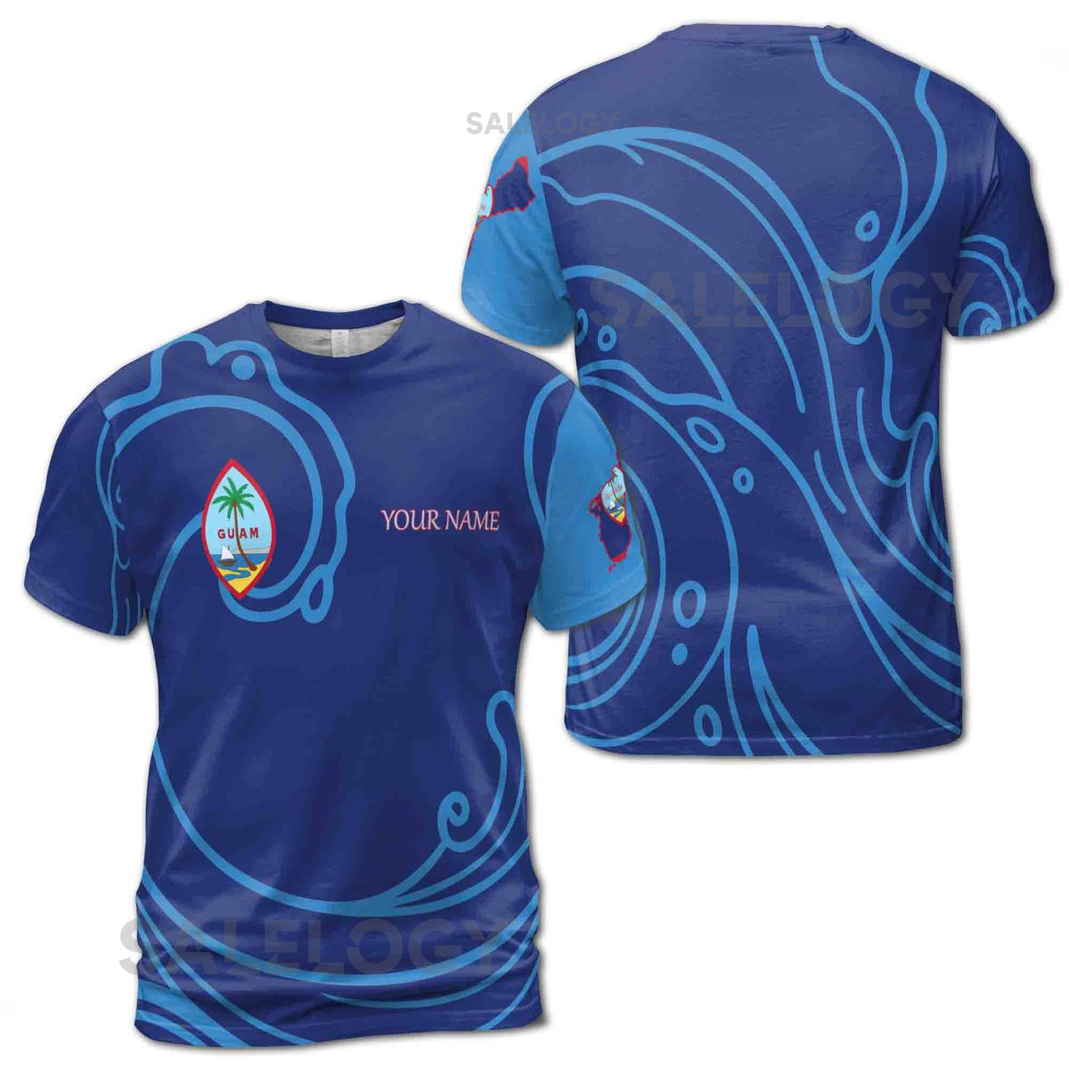 Customize Name Guam Flag Coat Of Arms Patriotic Culture Blue 3D T-Shirt S-5XL_139