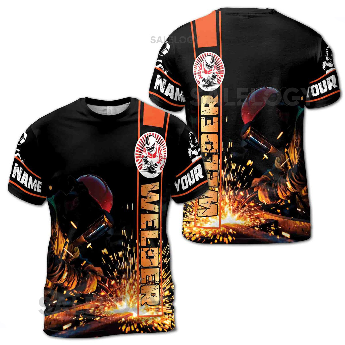 Customize Name Welder Spark Metalworking Industrial Art Black Orange 3D T-Shirt S-5XL_157