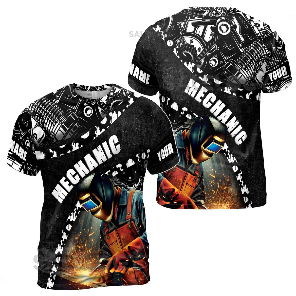 Customize Name Mechanic And Welder Black White 3D T-Shirt S-5XL_144