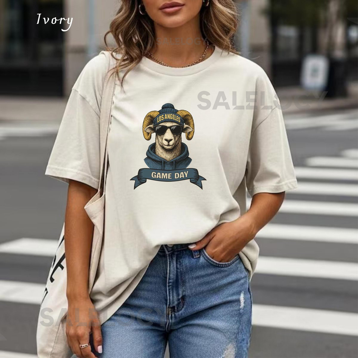 Los Angeles Football T-Shirt Ram Logo with Beret_563