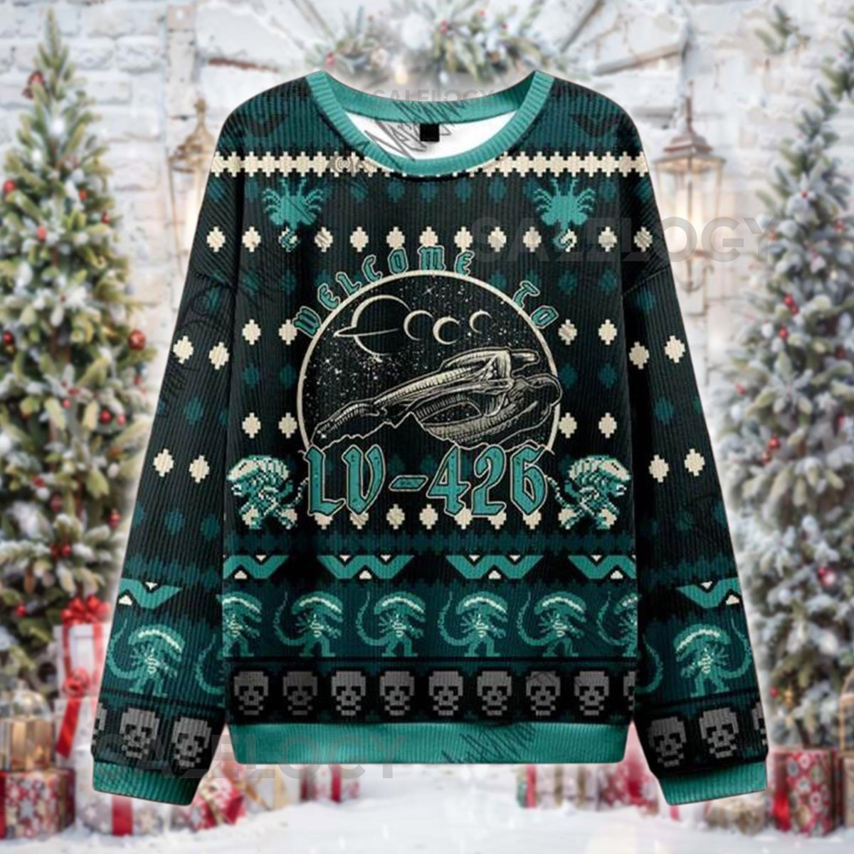 LV-426 Alien Planet Christmas Sweater Sci-Fi Horror Holiday Shirt Xenomorph Inspired Ugly Xmas for Movie Fans