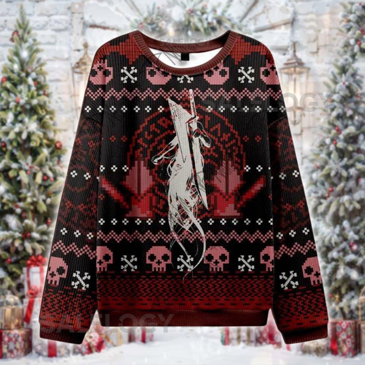 Pyramid Head Horror Christmas Sweater Silent Game Inspired Ugly Xmas Shirt Scary Gamer Holiday  for Cosplay Fans