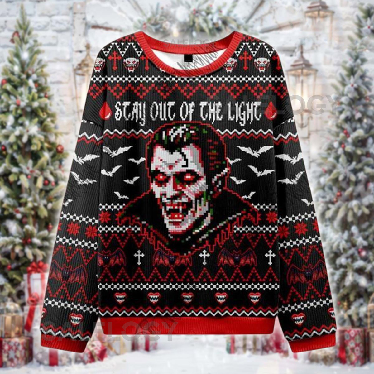 Vampire Ugly Christmas Sweater Gothic Dracula Xmas Shirt Stay Out of the Light Horror Holiday Spooky for Fans