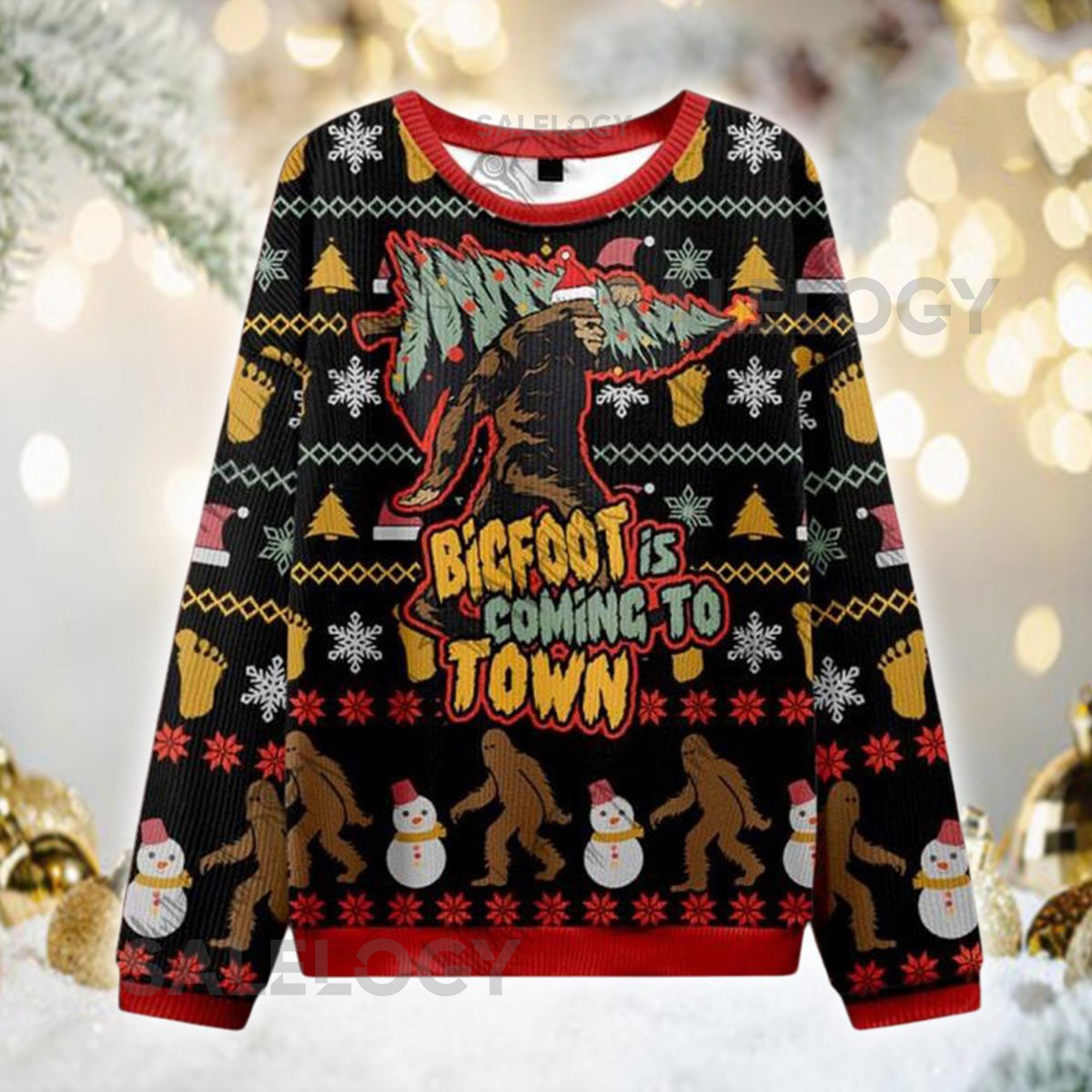 Funny Bigfoot Christmas Sweater Sasquatch Holiday Jumper Ugly Xmas Shirt Cryptid Lover Bigfoot Is Coming to Town