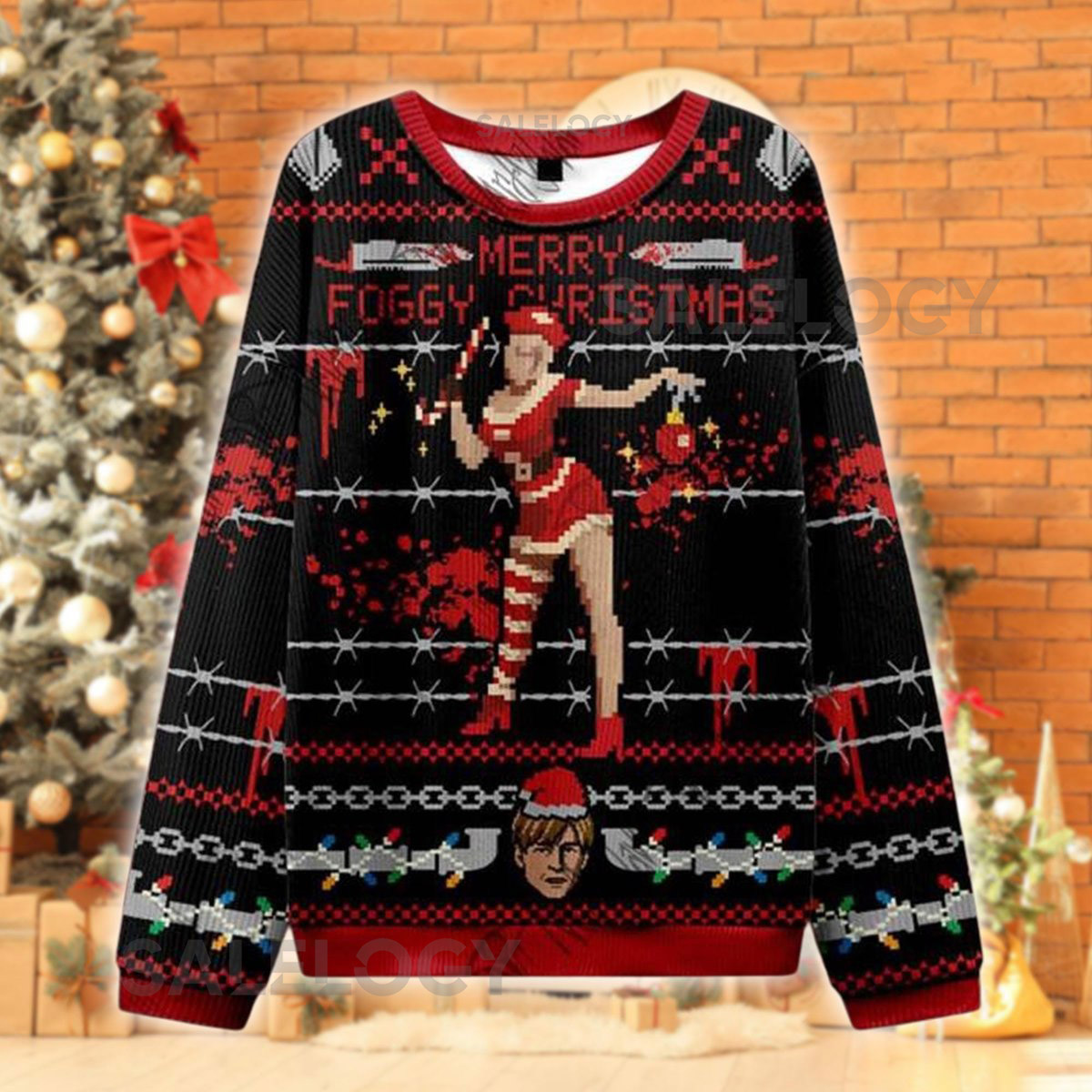 Merry Foggy Christmas Sweater Horror-Themed Xmas Shirt Funny Blood Splatter Holiday Jumper Gothic Christmas  for Fans