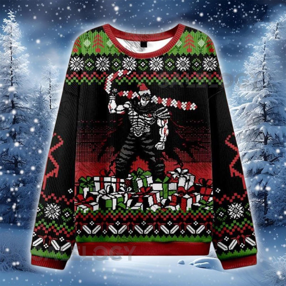 Anime Berserk Christmas Sweater Dark Warrior Holiday Jumper Gothic Xmas for Him Her Ugly Sweater Cosplay