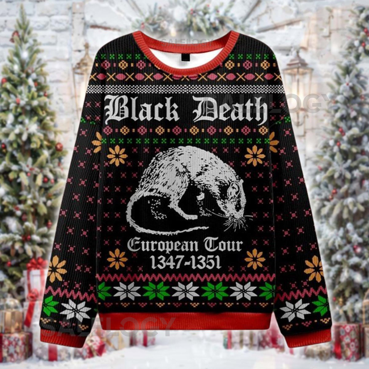 Black Death Christmas Sweater Funny Plague History Ugly Xmas Shirt Medieval Rat European Tour 1347-1351 Dark Humor Holiday Gift
