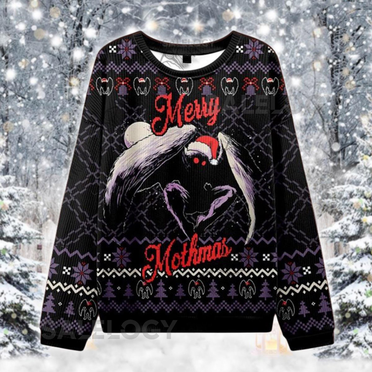 Merry Mothmas Ugly Christmas Sweater Cryptid Mothman Xmas Jumper Funny Paranormal Holiday Shirt Weird  for Cryptid Lovers