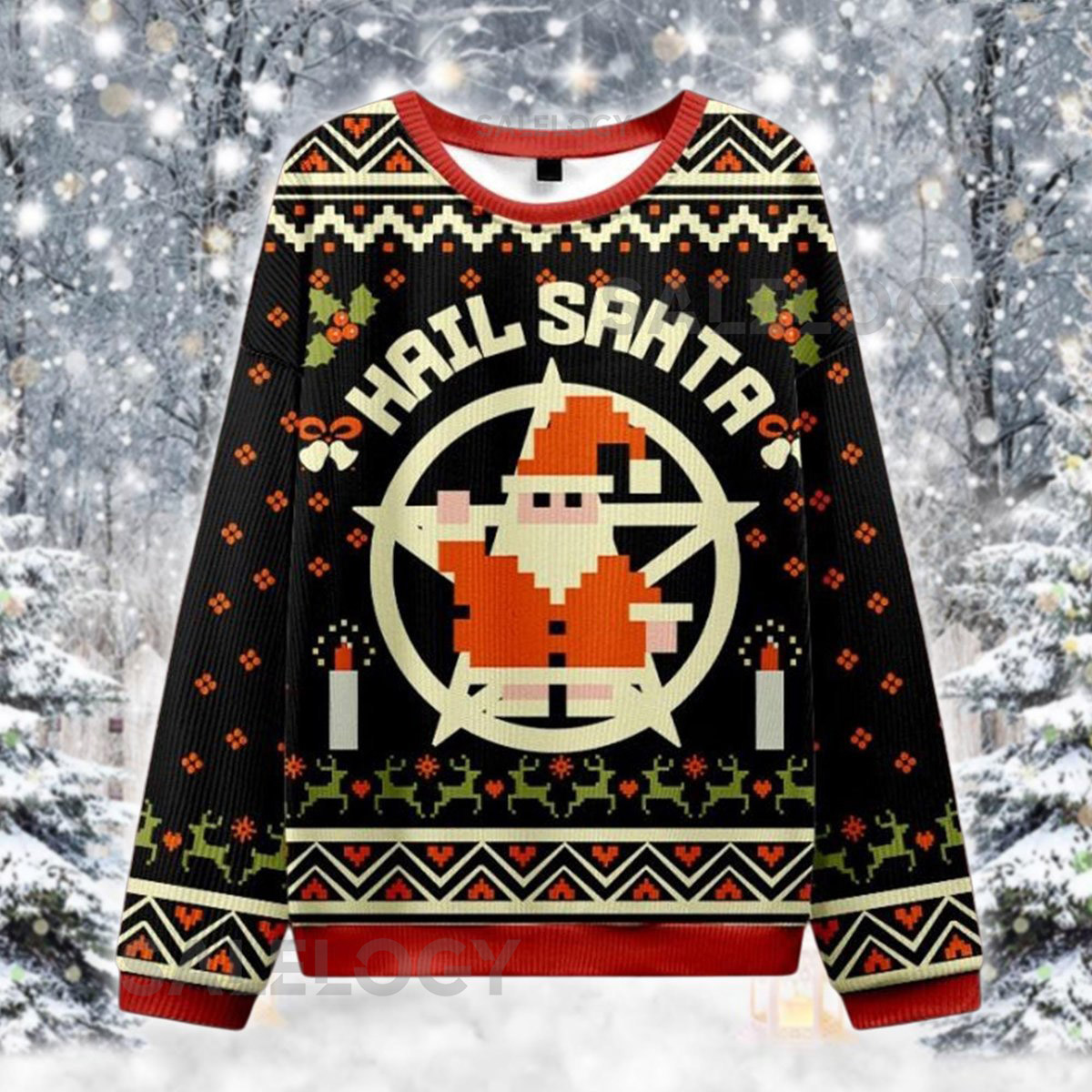 Hail Santa Ugly Christmas Sweater Funny Satan Claus Holiday Jumper Dark Humor Xmas Pullover Sarcastic Santa