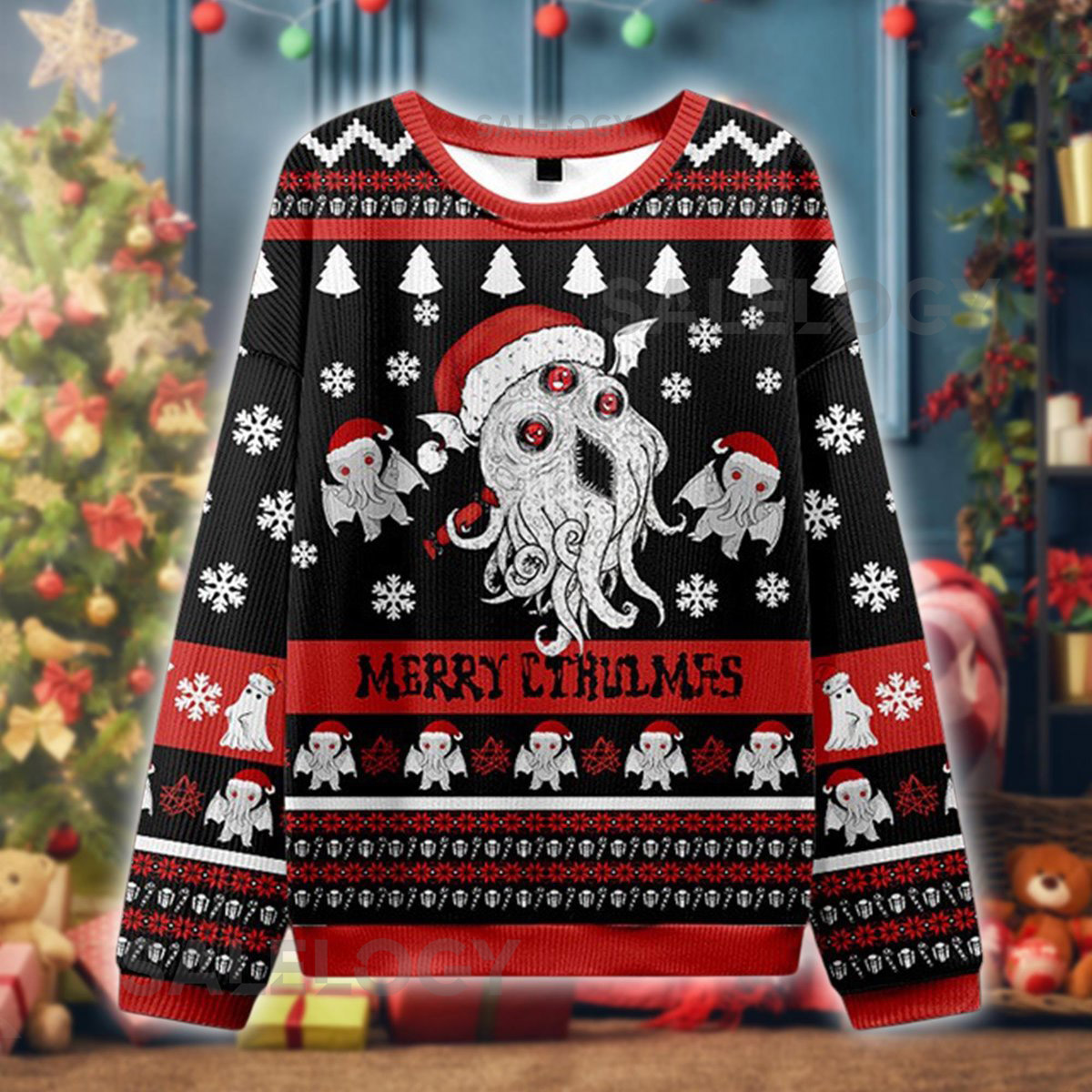 Merry Cthulhmas Ugly Christmas Sweater Lovecraftian Horror Holiday Pullover Cthulhu Festive Knit Jumper Gothic Xmas for Fans