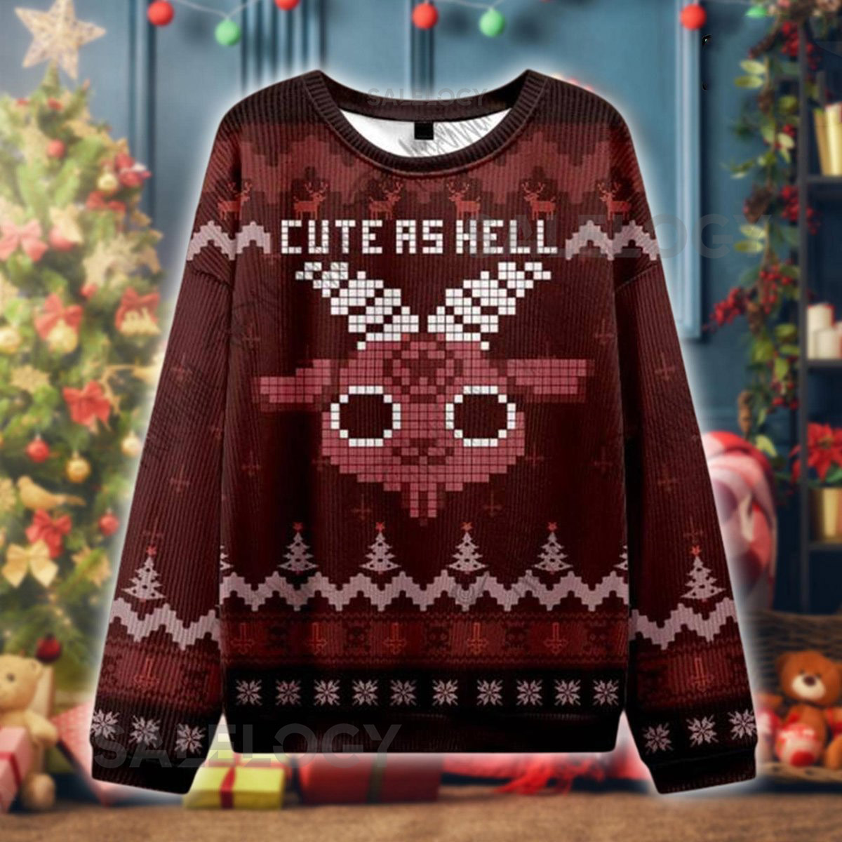 Cute as Hell Ugly Christmas Sweater Demon Goat Holiday Pullover Funny Occult Xmas Jumper Alternative Satanic Winter