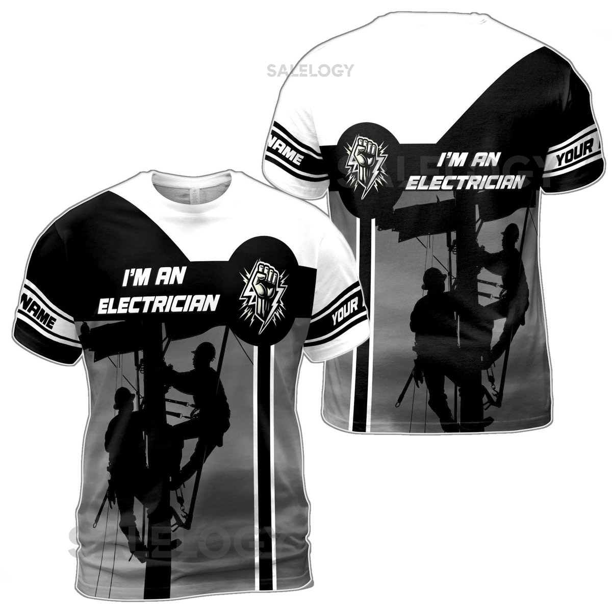 Custom Name Electrician I39m An Electrician Black White 3D T-Shirt S-5XL_40