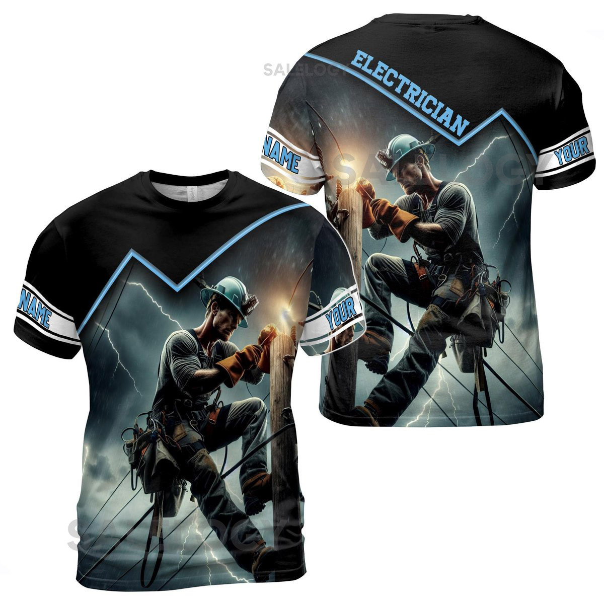 Personalized Electrician T-Shirt Sky Thunder Lightning Design_234