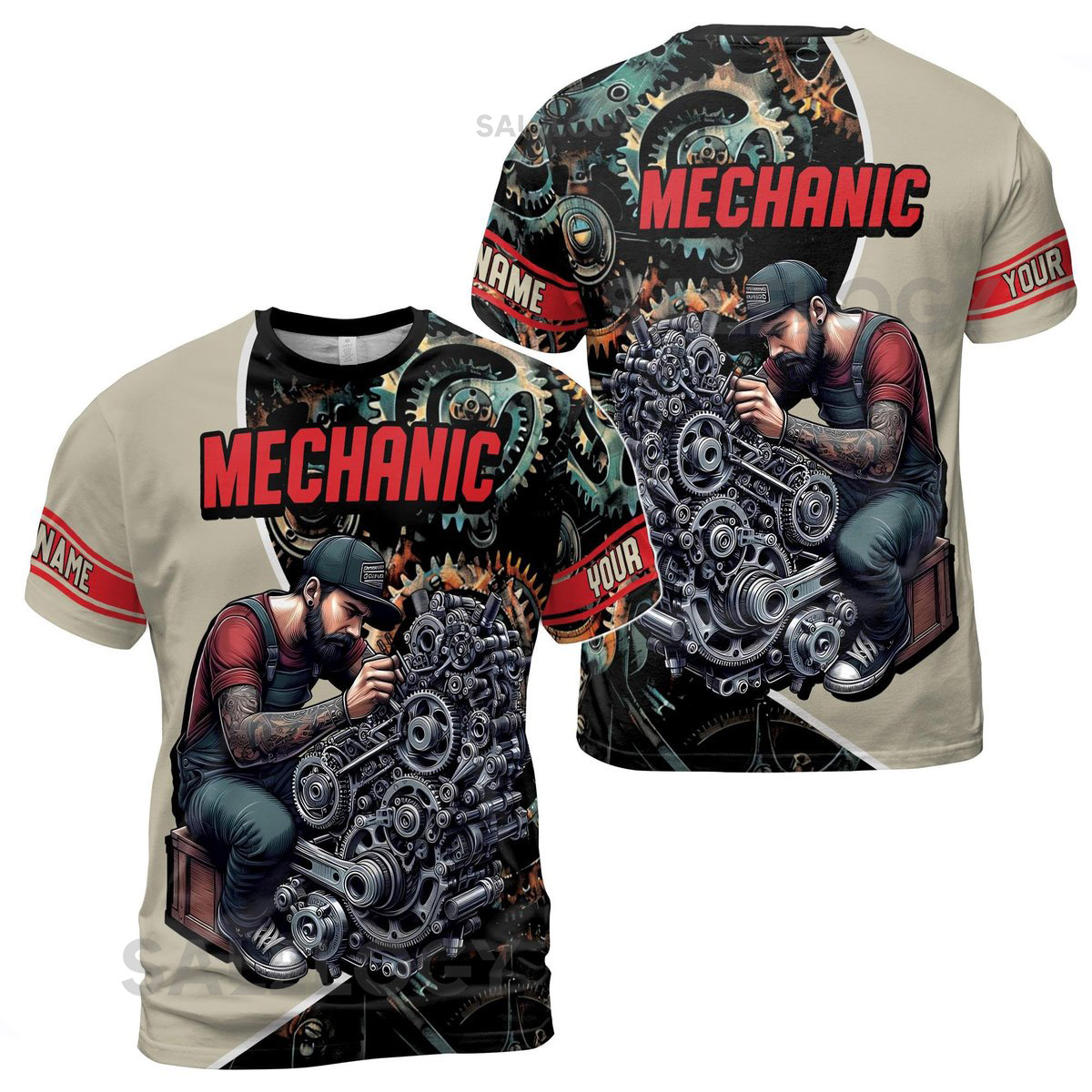 Personalized Mechanic T-Shirt Wrench Gears 3D Design_243