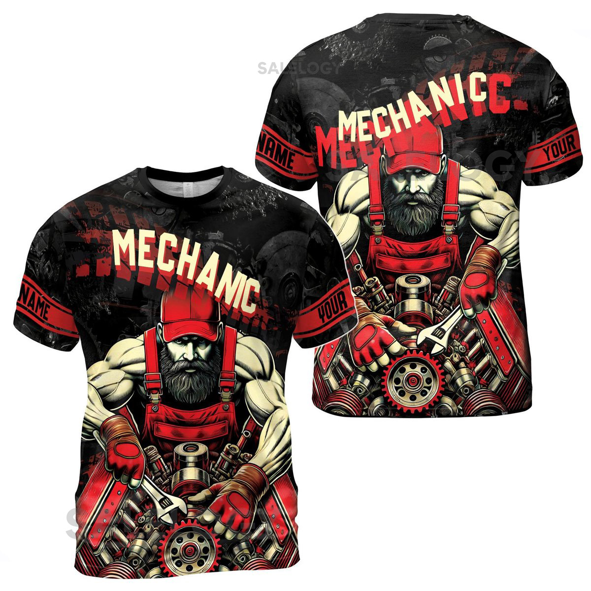 Custom Name Mechanic T-Shirt 3D Wrench Gears Skilled Labor_66