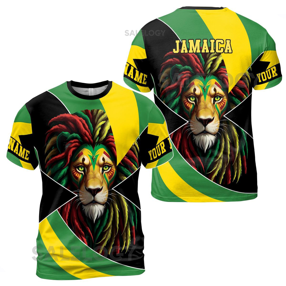 Customize Name Jamaica Flag Lion Jamaican Pattern Colorful 3D T-Shirt S-5XL_140