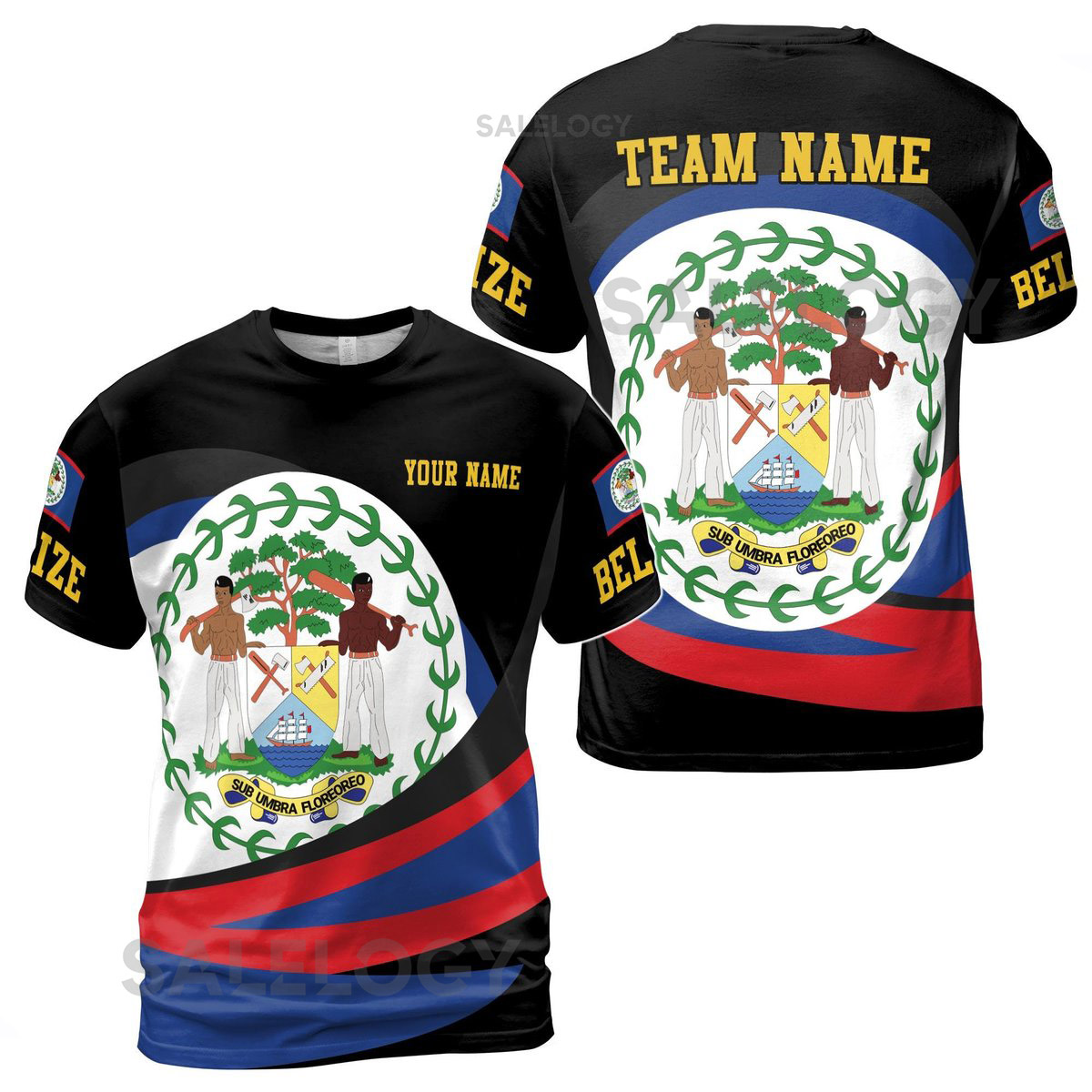 Custom Team Name Belize Flag 3D T-Shirt_110