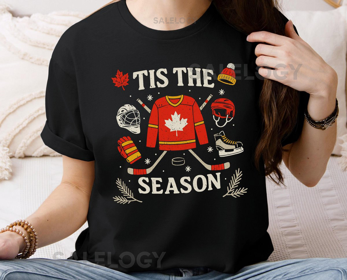 Tis the Season Calgary Alberta Shirt Retro Canada Hockey Fan Tee Canadian Hockey T-Shirt Winter Sports Gift for Her Hockey Season_401