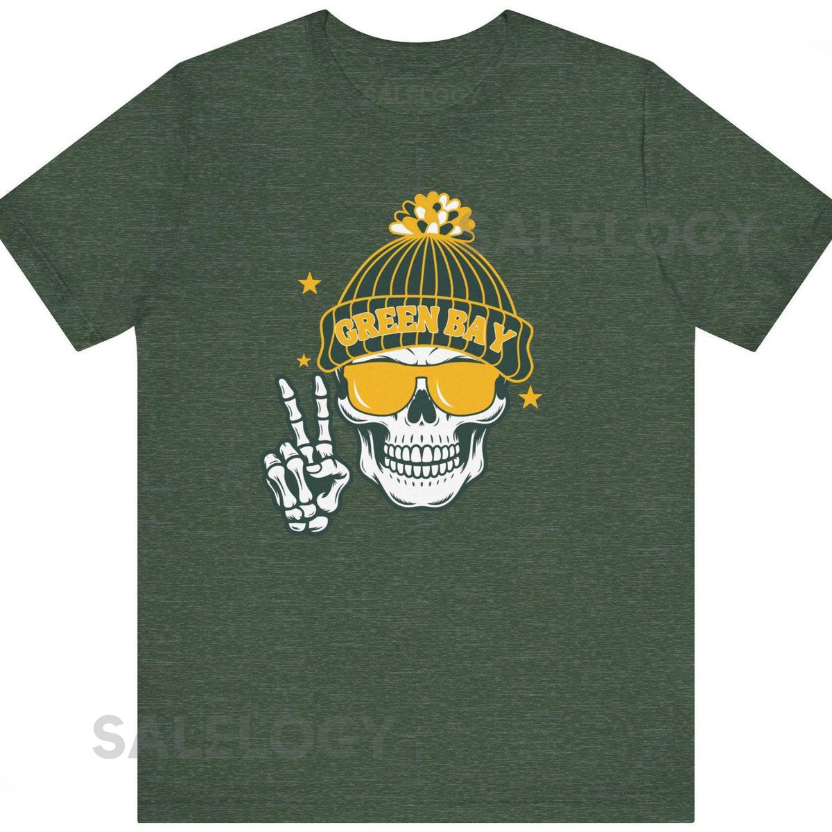 Green Bay Football Fan T-Shirt Skeleton With Beanie Hat Graphic Tee_378