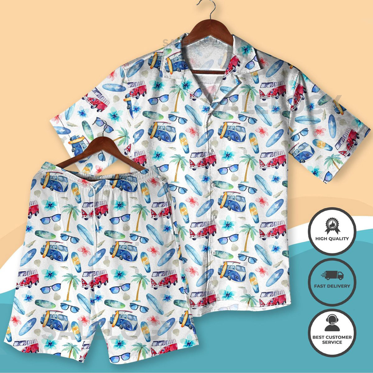 Surf Van Hawaiian Christmas Shirt Beach Outfit Tropical Palm Tree Aloha Shirt Summer Clothes Christmas Surfboard Shirt Men and Women_272