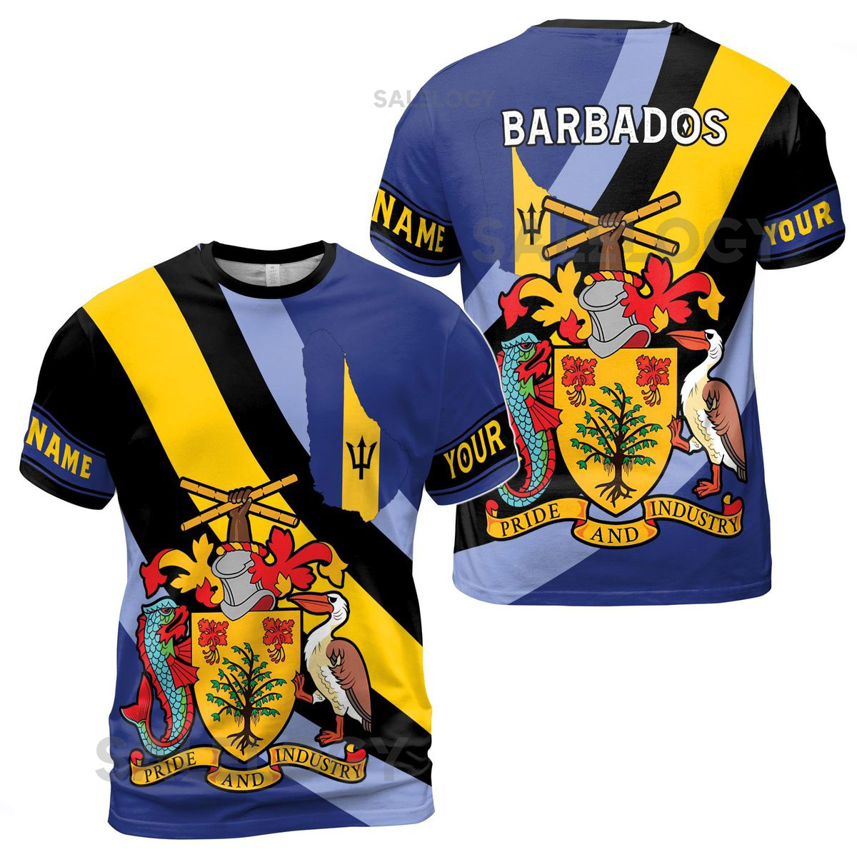 Customize Name Barbados Flag Pride And Industry Blue 3D T-Shirt S-5XL_120