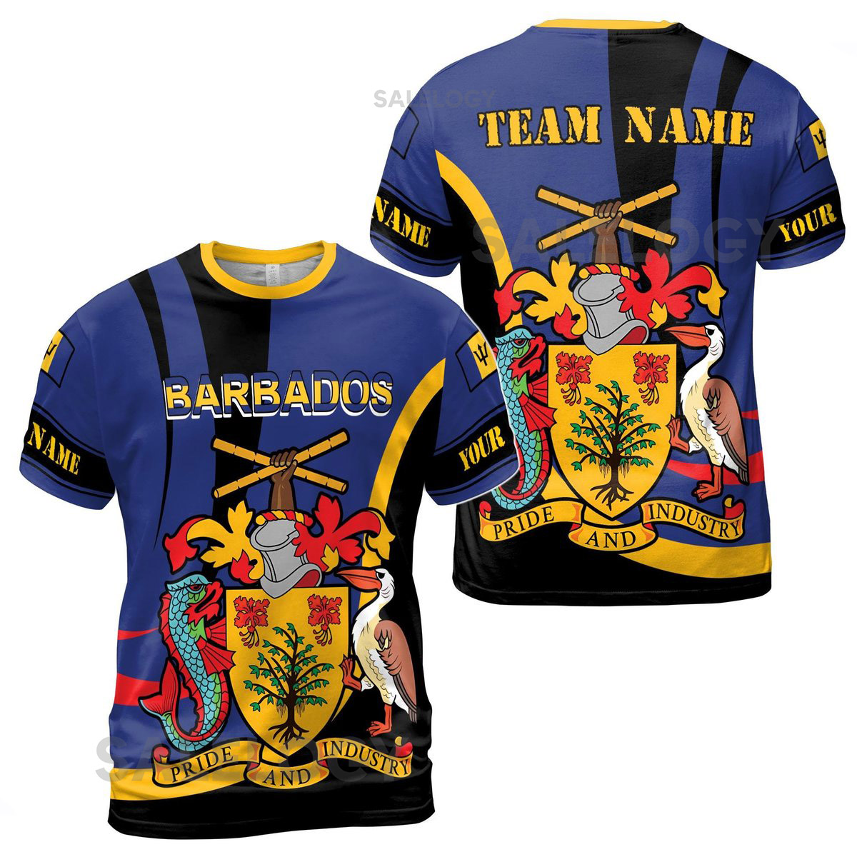 Customize Team Name Barbados Flag Pride And Industry Black Deep Blue 3D T-Shirt S-5XL_159