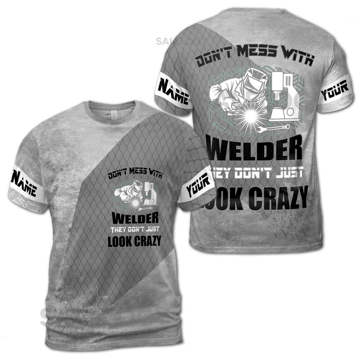 Personalized Welder T-Shirt Metalworking Quote Gray Net Pattern_259