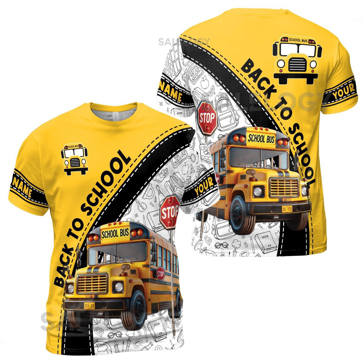 Custom Name Back To School Bus T-Shirt Sewing Lines Pattern S-5XL_16