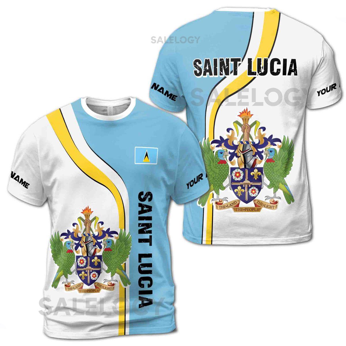 Customize Name Saint Lucia Flag The Land People The Light Blue White 3D T-Shirt S-5XL_154