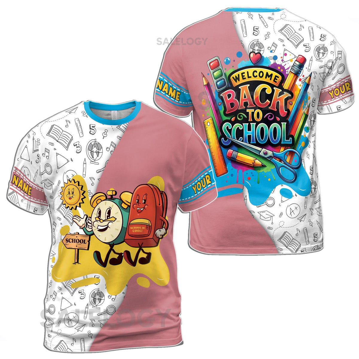 Personalized Back to School T-Shirt Cartoon Student Design S-5XL_226