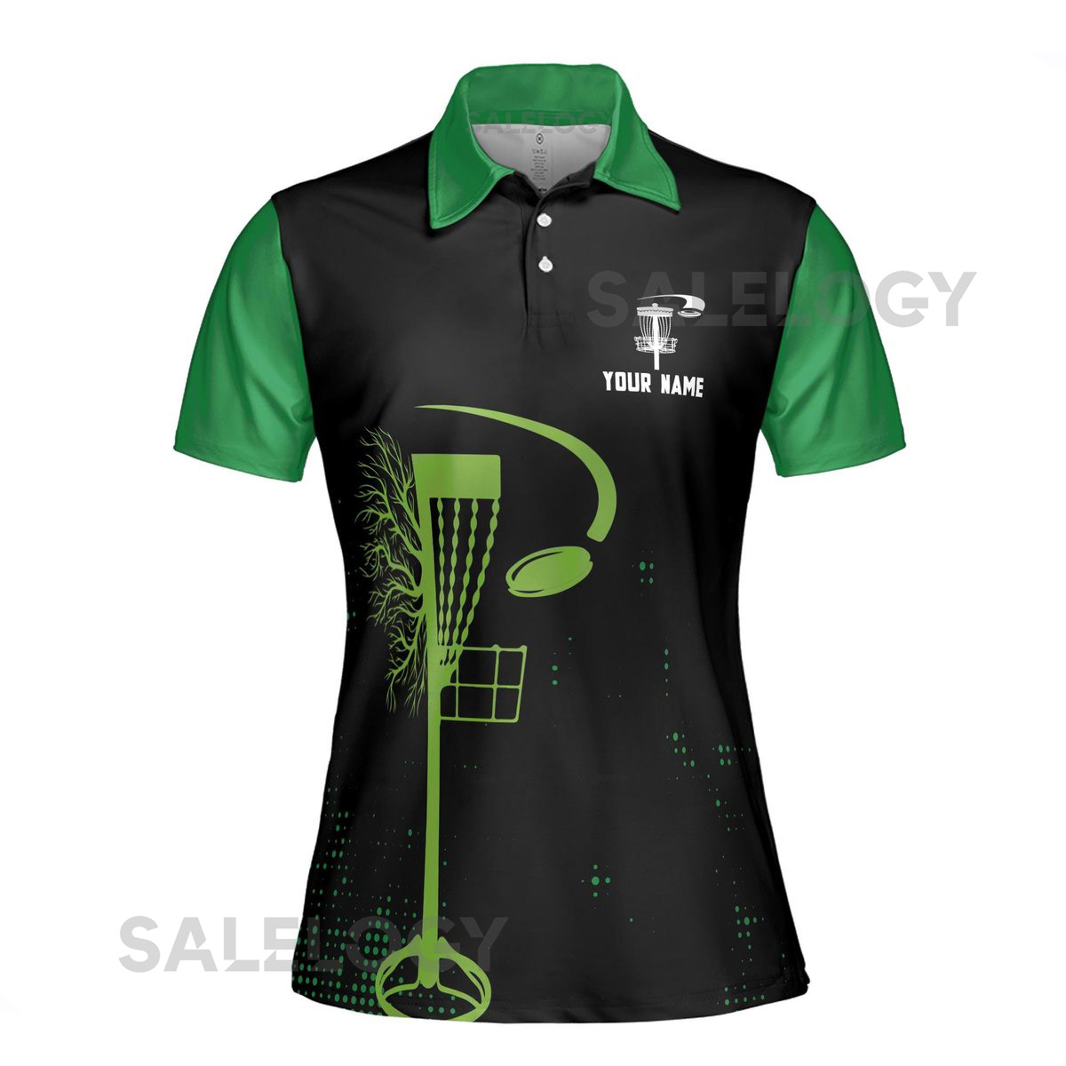Customize Team Name Disc Golf Sun Grasses Sport Black Green Women's Polo Shirt S-5XL_388