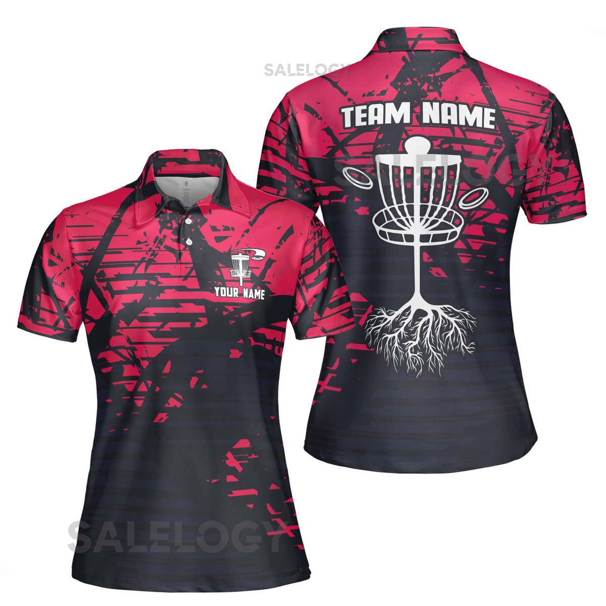 Customize Team Name Disc Golf Tree Roots Sport Black Red Women's Polo Shirt S-5XL_391